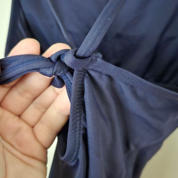 Andie Swim One Piece Bathing Suit LT Paloma Navy Tall Tie Back Neutral Vacation - Picture 6 of 14